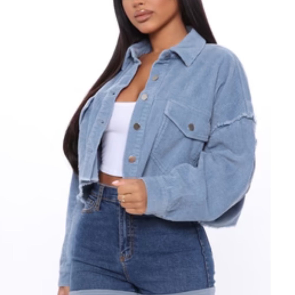 Corduroy Cropped Jacket - Light Blue